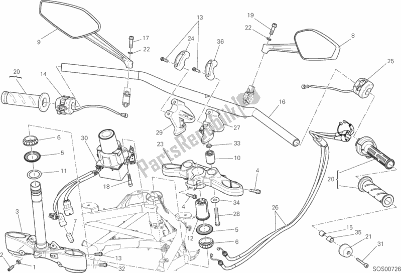 Todas as partes de Guidão do Ducati Diavel FL USA 1200 2016